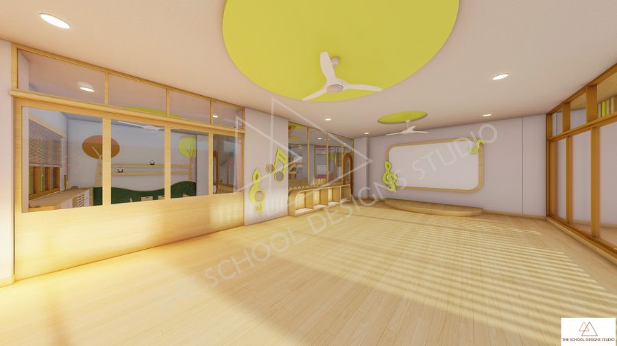 Feel and Flow Room at The Hugs and Cuddles Haven preschool in Ahmedabad, designed by The School Designs Studio to encourage music and movement, tactile exploration, and experiential learning.