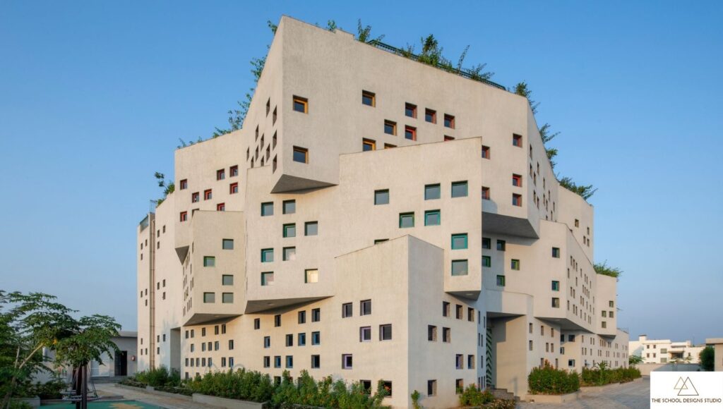 Sangam Elementary School in Bhilwara, Rajasthan showcasing innovative stacked school architecture